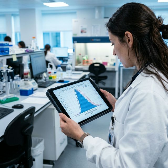 Bioinformatics researcher analyzing GC content and Tm uniformity bell curves