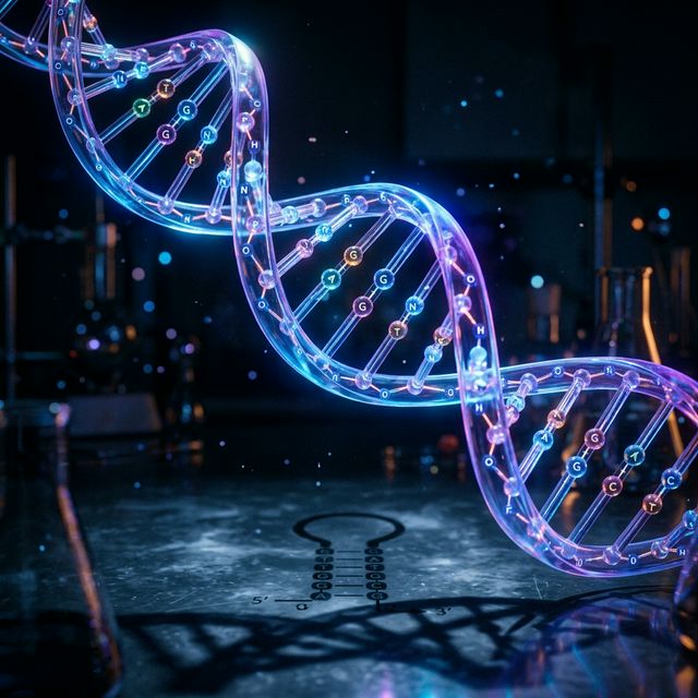 Artistic rendering of a DNA double helix and secondary structure loops
