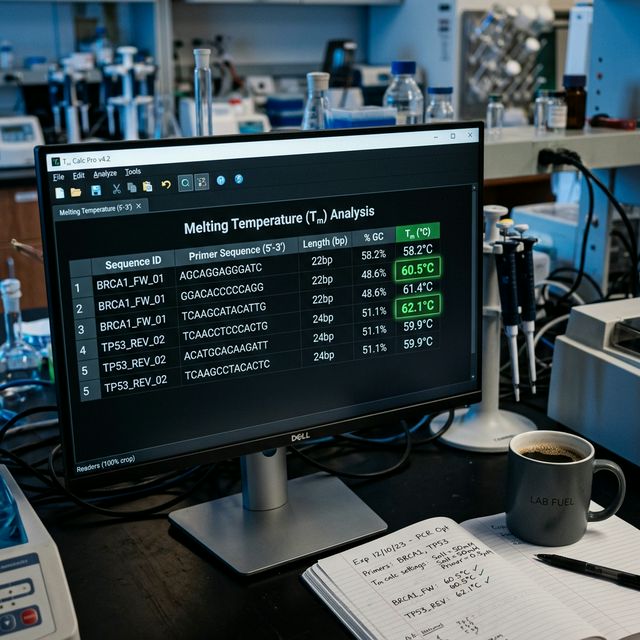 Tm calculator software interface showing optimized melting temperatures